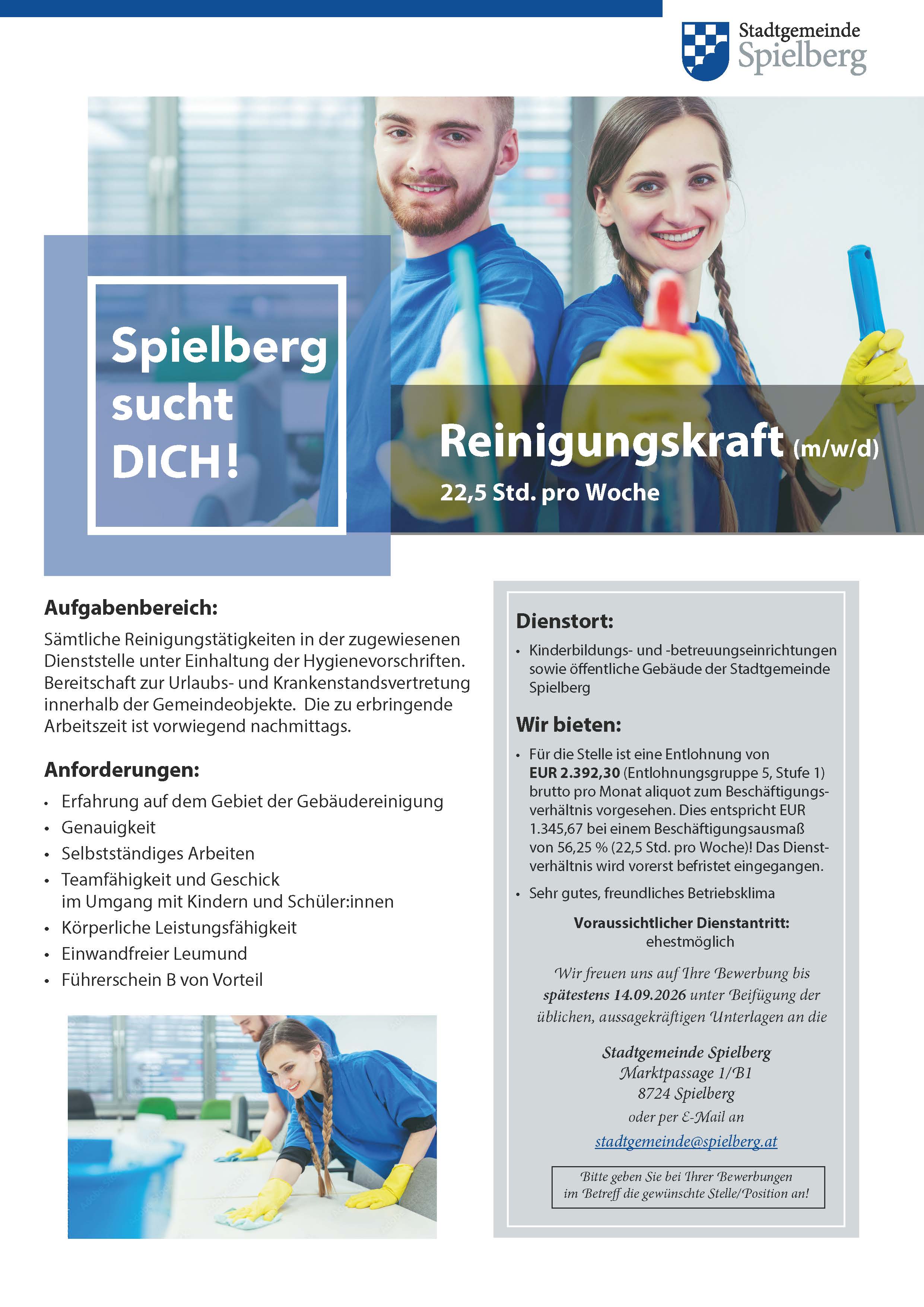 Wir suchen Verstärkung: Reinigungskraft (m/w/d - Teilzeit)